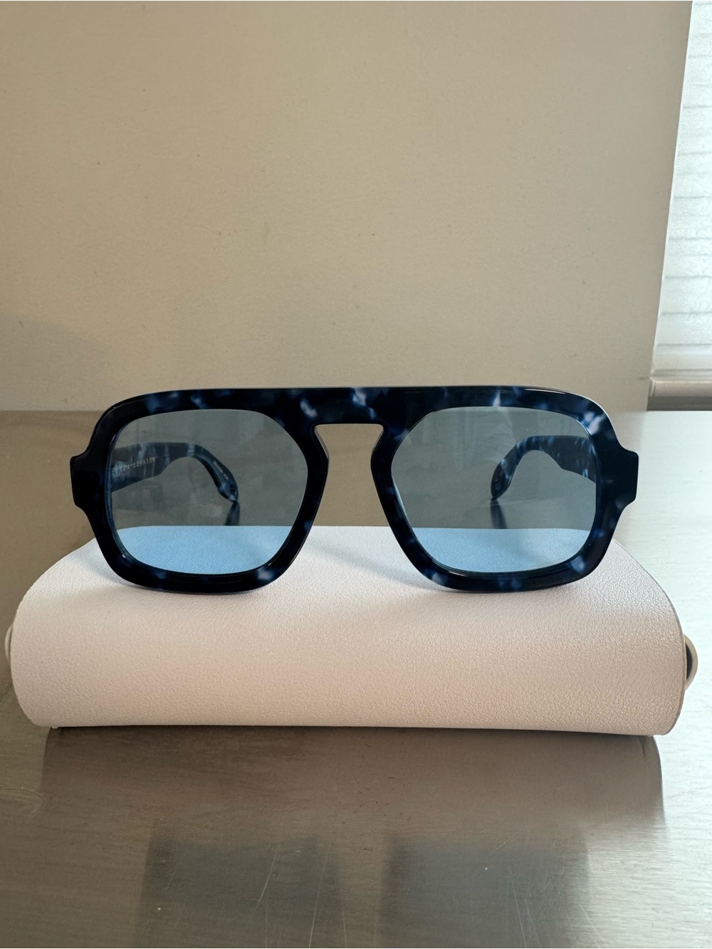 Eliza Johnson Jane Blue Tortoiseshell Square Sunglasses